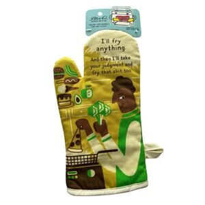 NWT Blue Q I'll Fry Anything" oven mitt Cotton cooking kitchen grilling novelty
